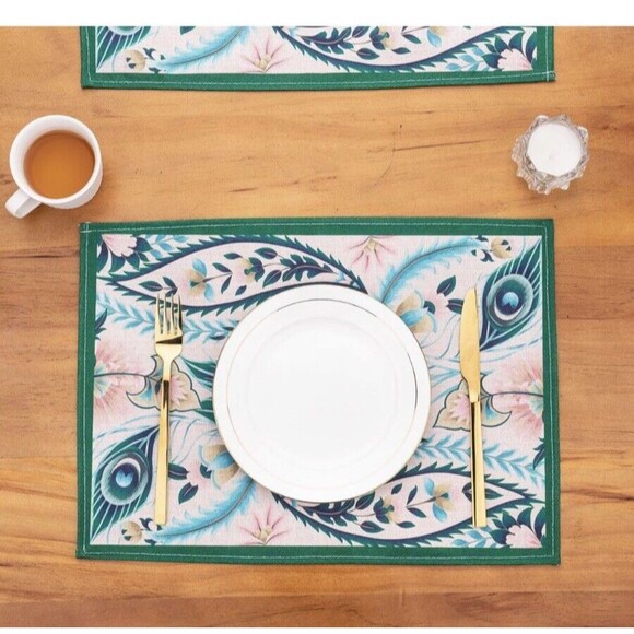 RUSPEPA Placemats Set of 4 with Peacock Feather Design, 12 x 17" Nice!! NEW!! - Picture 4 of 5